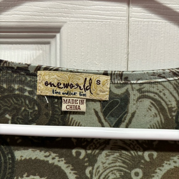 ONE WORLD Women’s Paisley Pattern Long Sleeve Top Shirt - green/blue, size S - Picture 5 of 5